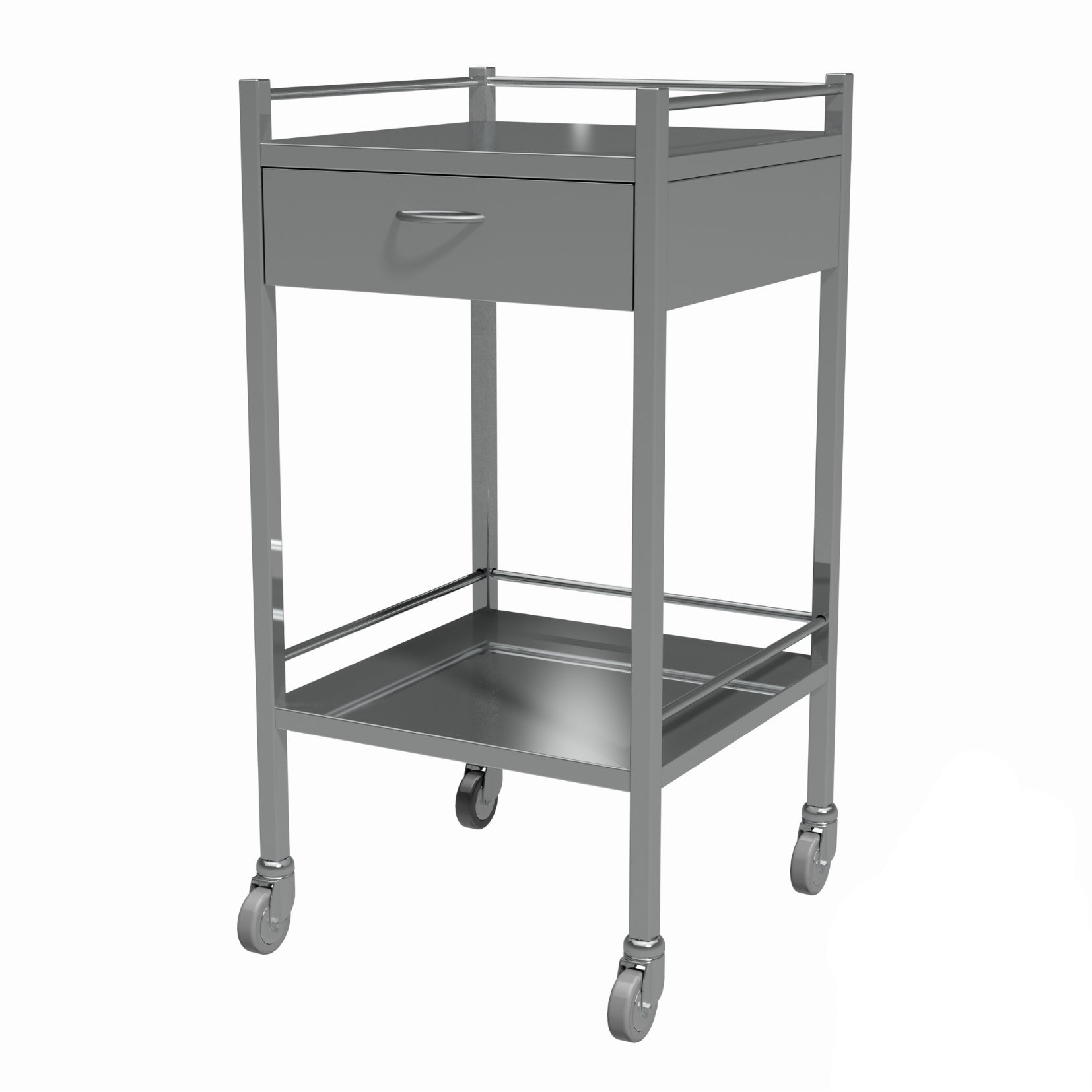 Medical Instrument Trolley with Drawer and Rails - Small Stainless Steel - First Aid Distributions