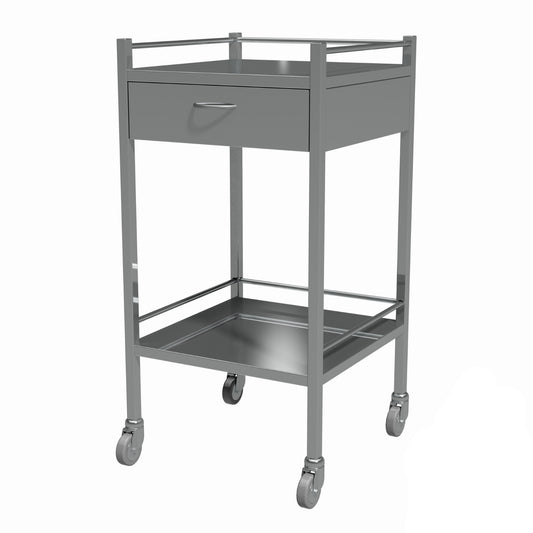 Medical Instrument Trolley with Drawer and Rails - Small Stainless Steel - First Aid Distributions