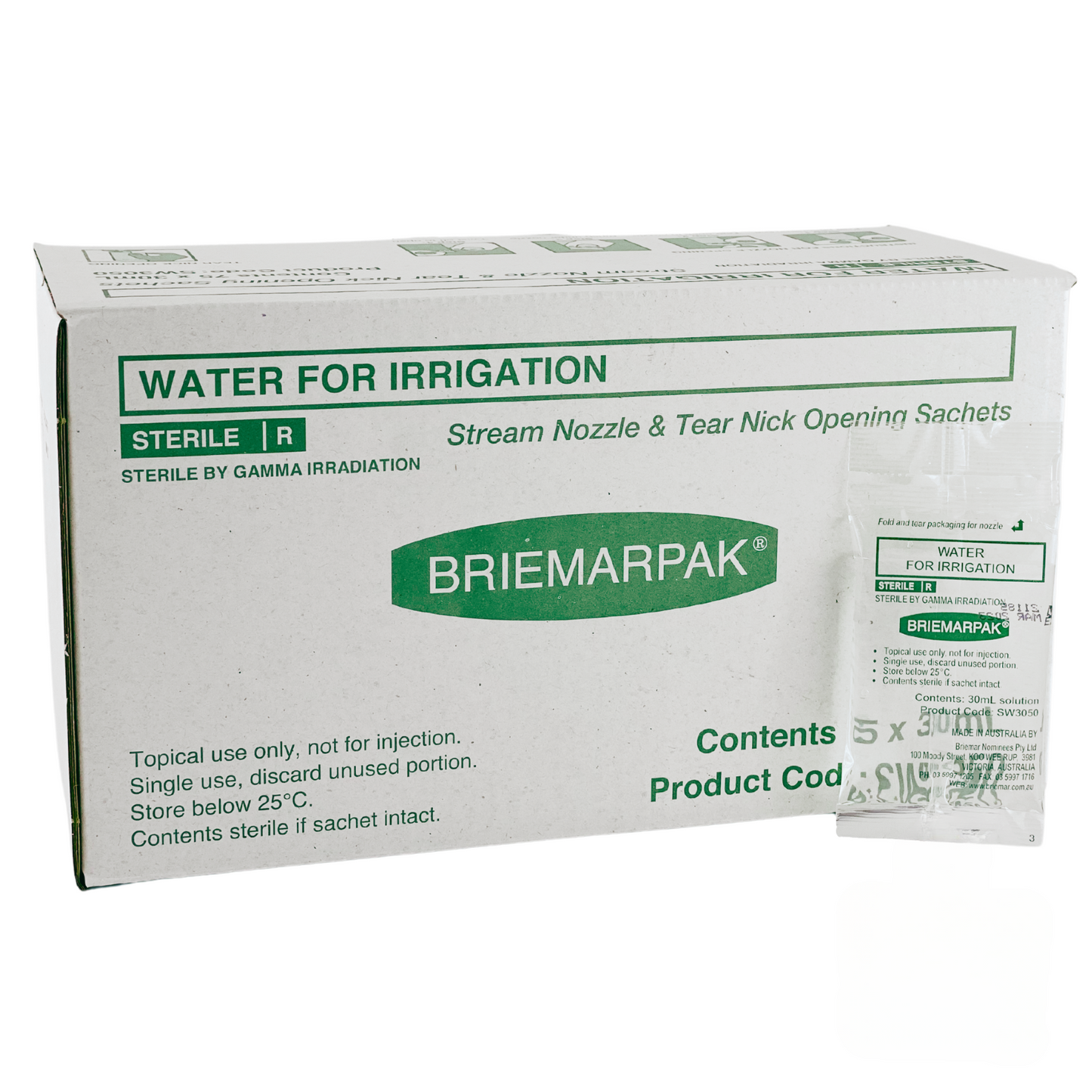 Water For Irrigation Sachet Box 30ml (75) - First Aid Distributions