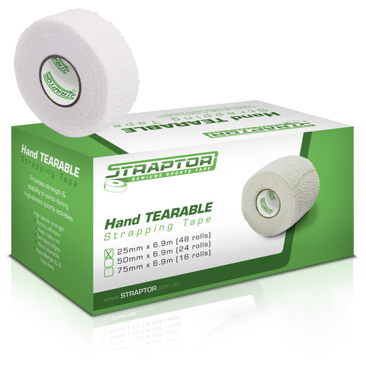 Hand Tearable Stretch Tape White 25mm x 6.9m - Straptor (48) - First Aid Distributions