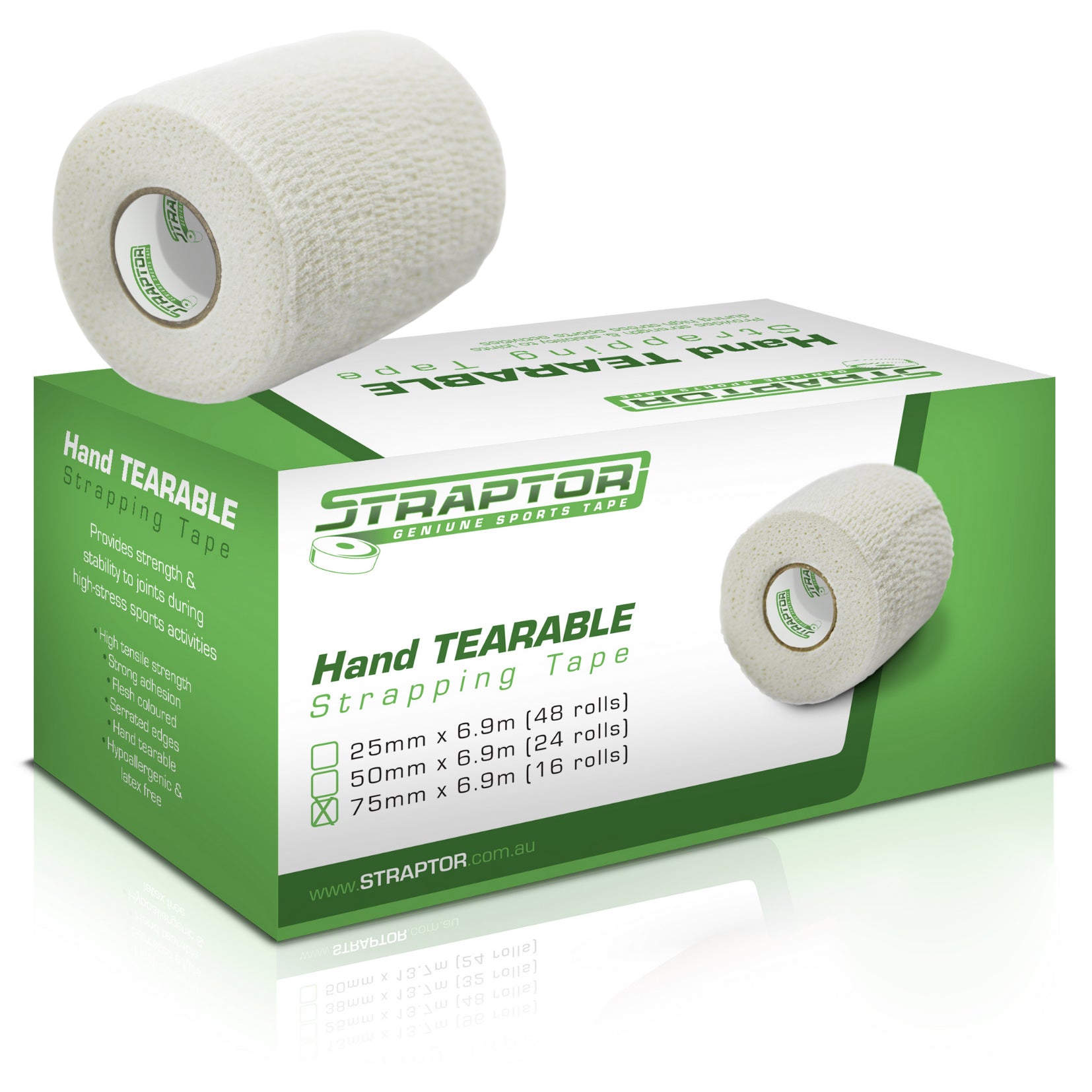 Hand Tearable Stretch Tape White 75mm x 6.9m - Straptor (16) - First Aid Distributions