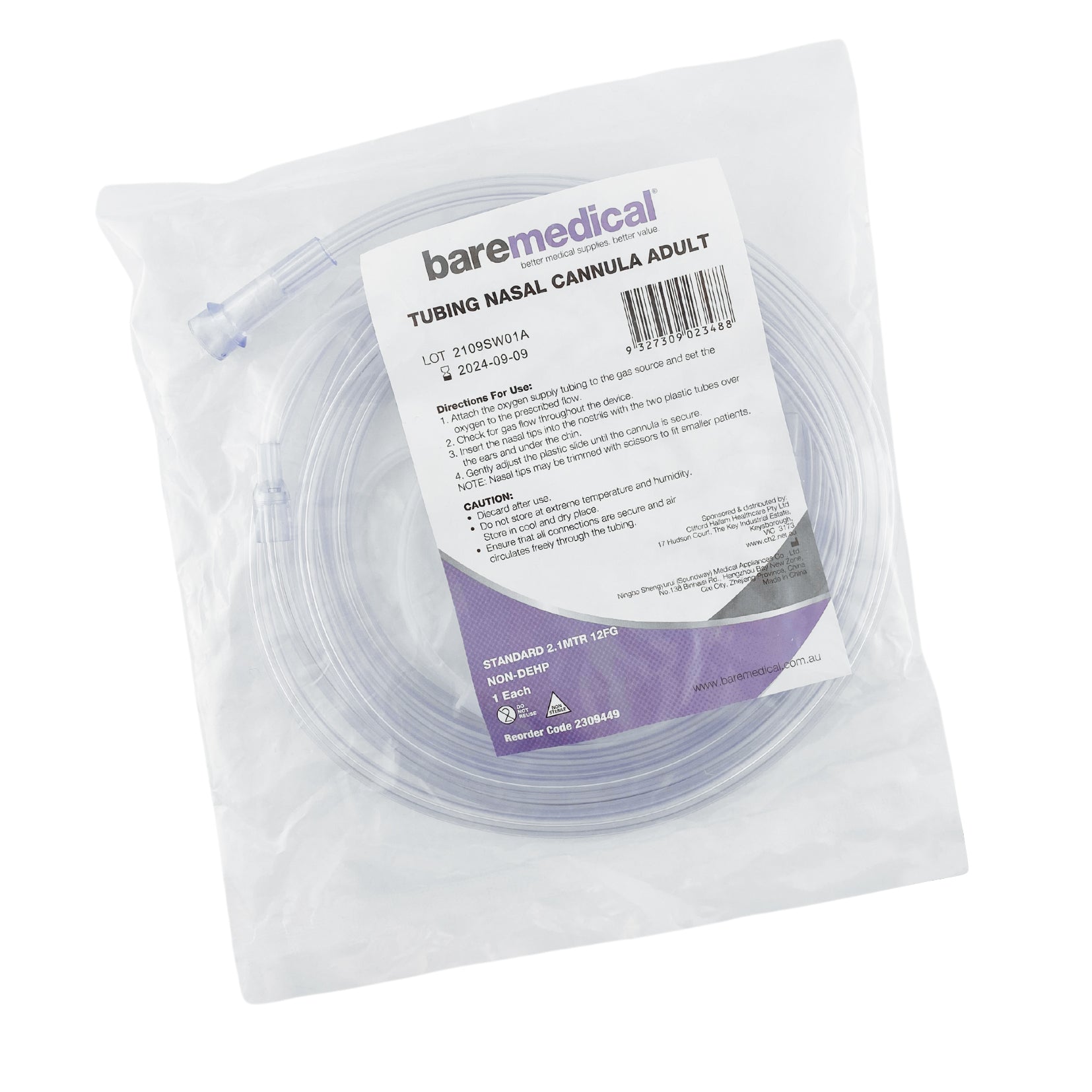 Oxygen Nasal Cannula with Tubing 2.1m - Adult (1) - First Aid Distributions