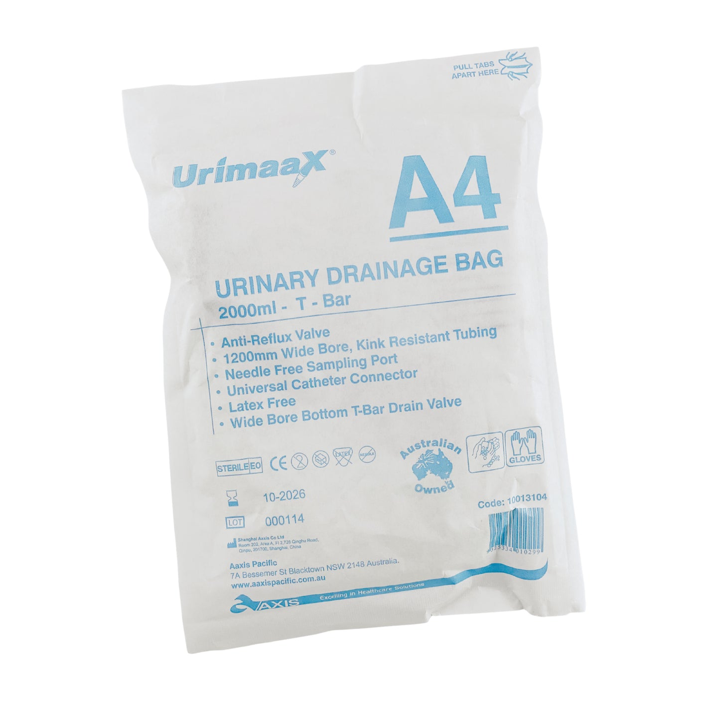 A4 Urinary Drainage Bag 2000ml Sterile - Urimaax (1) - First Aid Distributions