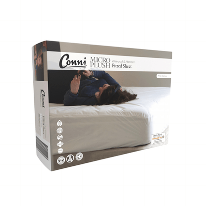 Conni Micro Plush Waterproof Fitted Sheet - White (1) - First Aid Distributions