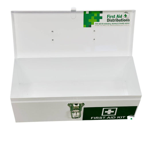 Empty First Aid Portable Metal Box - White (1) - First Aid Distributions