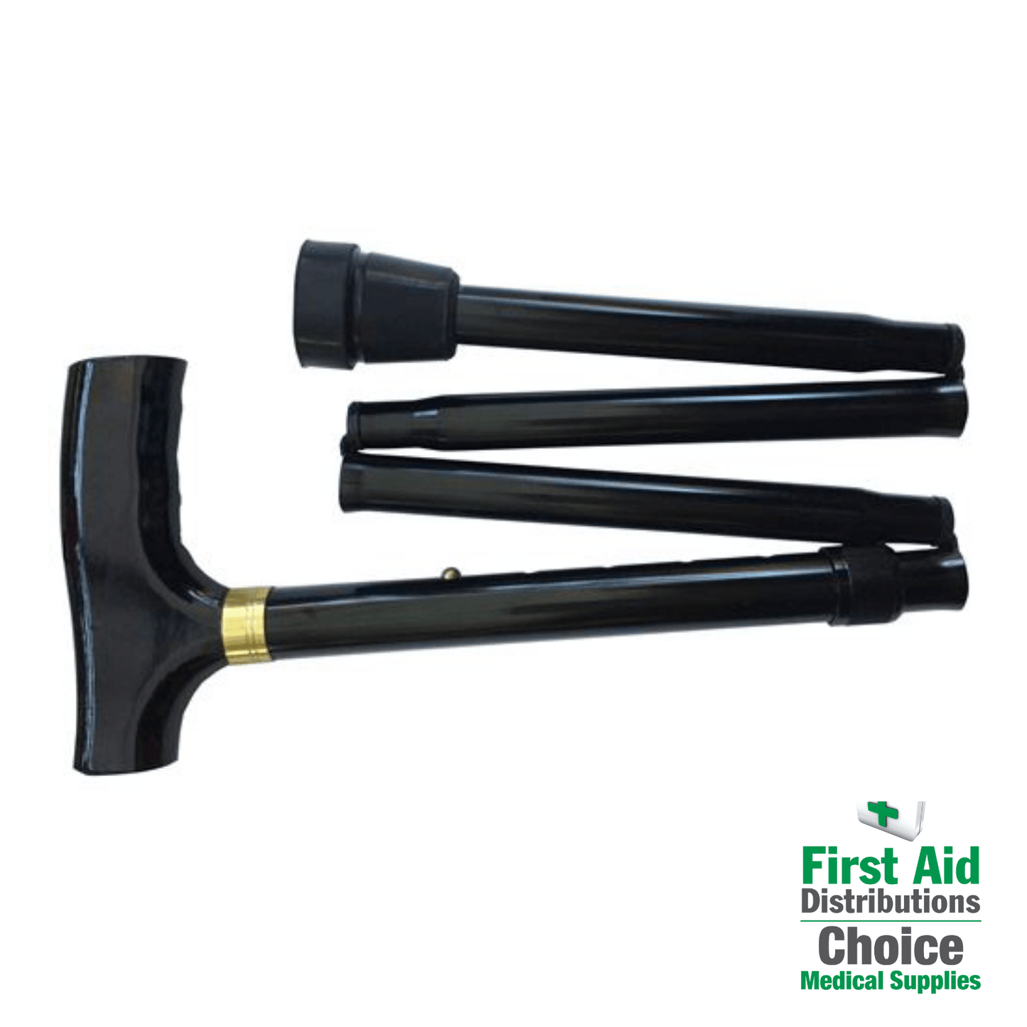 Folding Walking Stick - Black (1) - First Aid Distributions