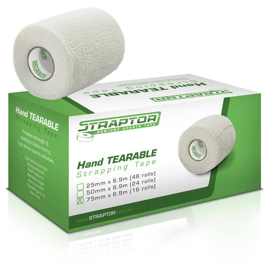 Hand Tearable Stretch Tape White 75mm x 6.9m - Straptor (16) - First Aid Distributions