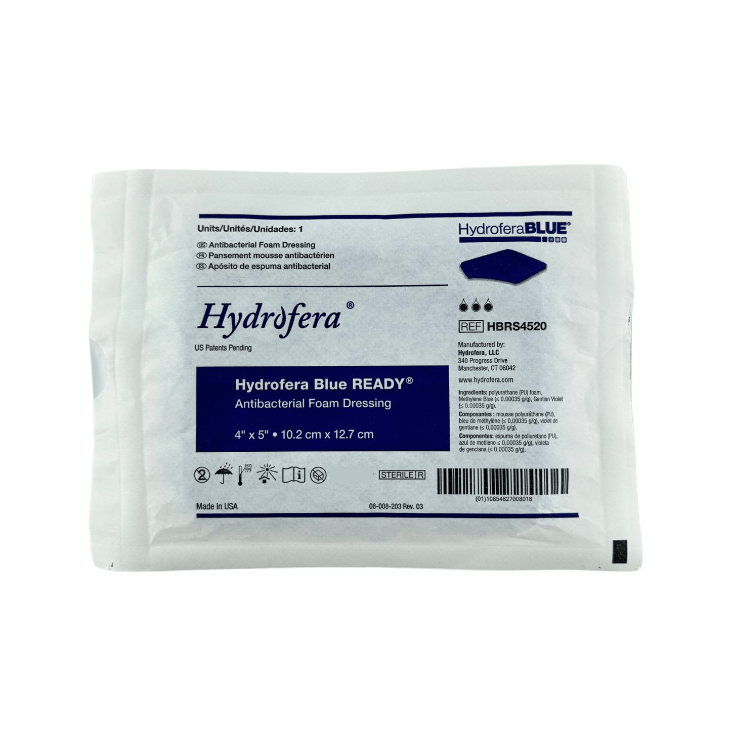 Hydrofera  Blue Ready - Antibacterial Foam Dressing 10.2cm x 12.7cm (1) - First Aid Distributions