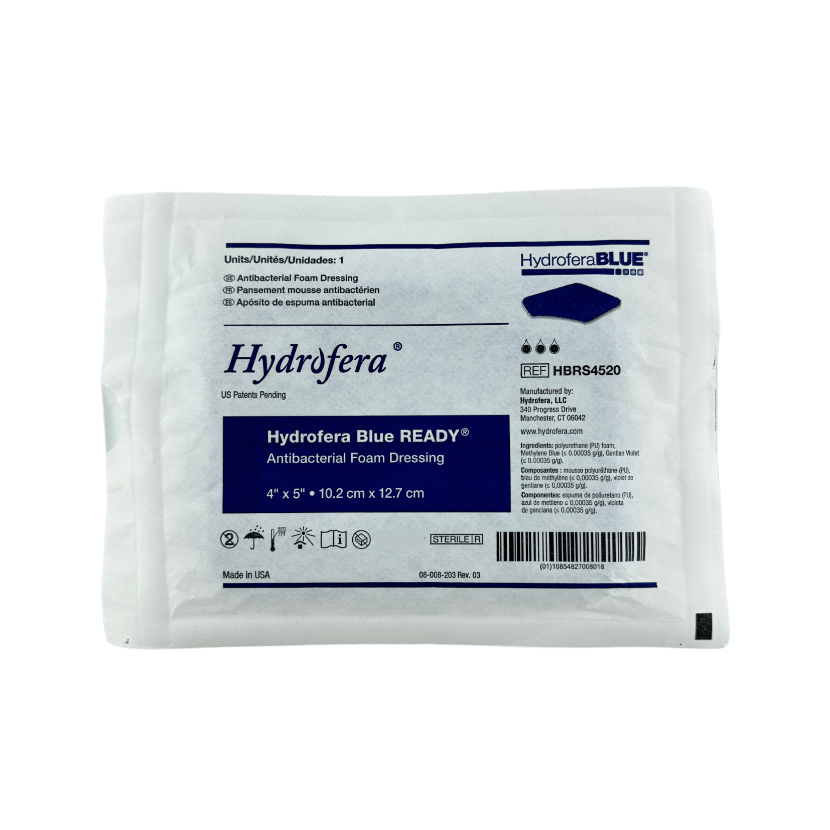 Hydrofera  Blue Ready - Antibacterial Foam Dressing 10.2cm x 12.7cm (1) - First Aid Distributions