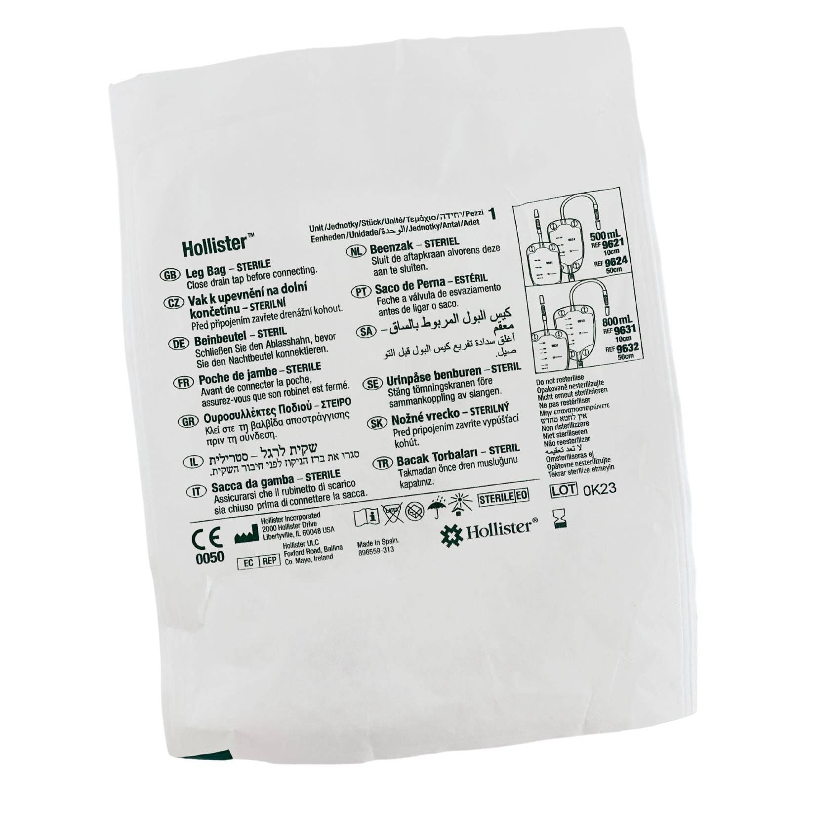 Leg Bag 500ml Sterile with 50cm Tube - Hollister (1) - First Aid Distributions