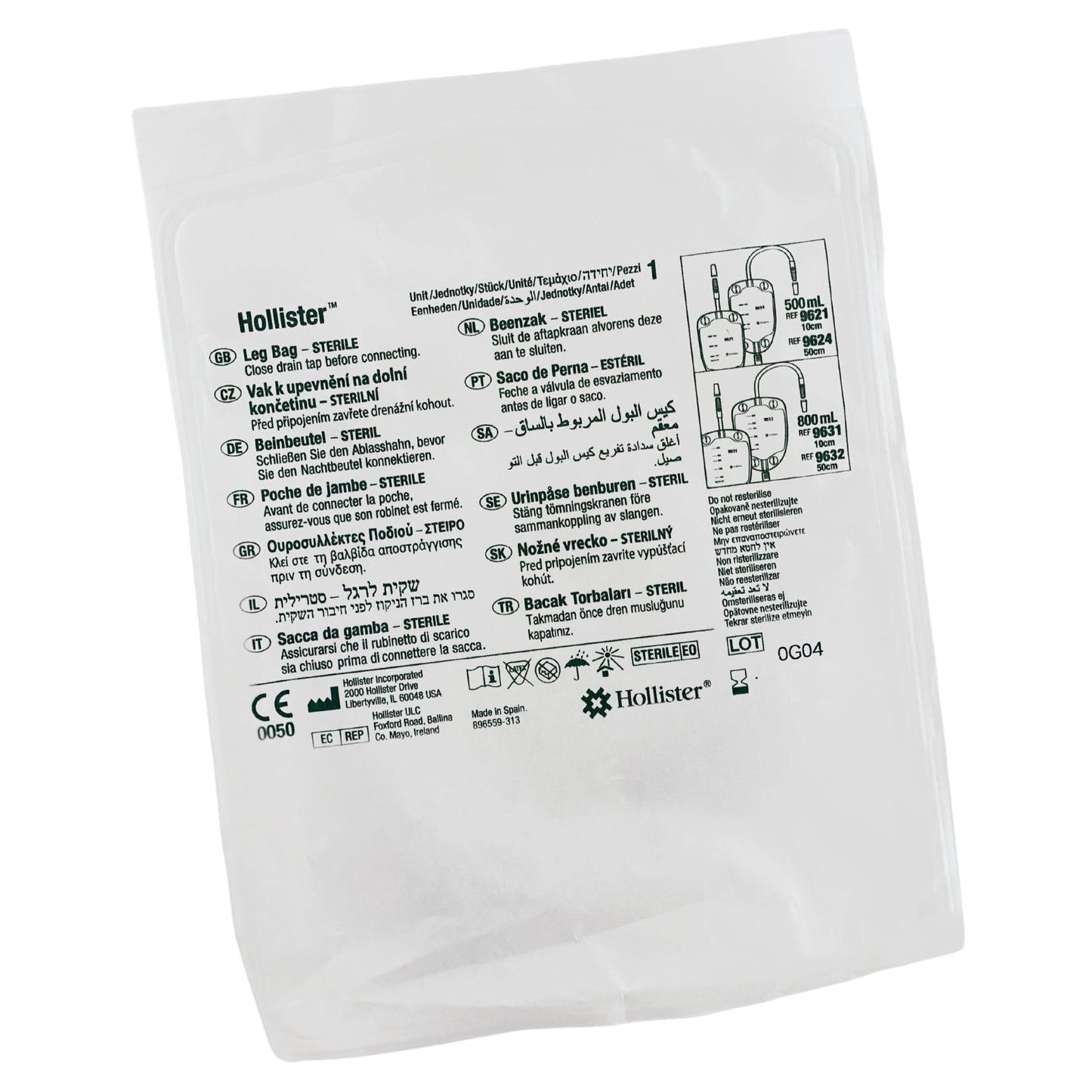 Leg Bag 800ml Sterile with 50cm Tube - Hollister (1) - First Aid Distributions