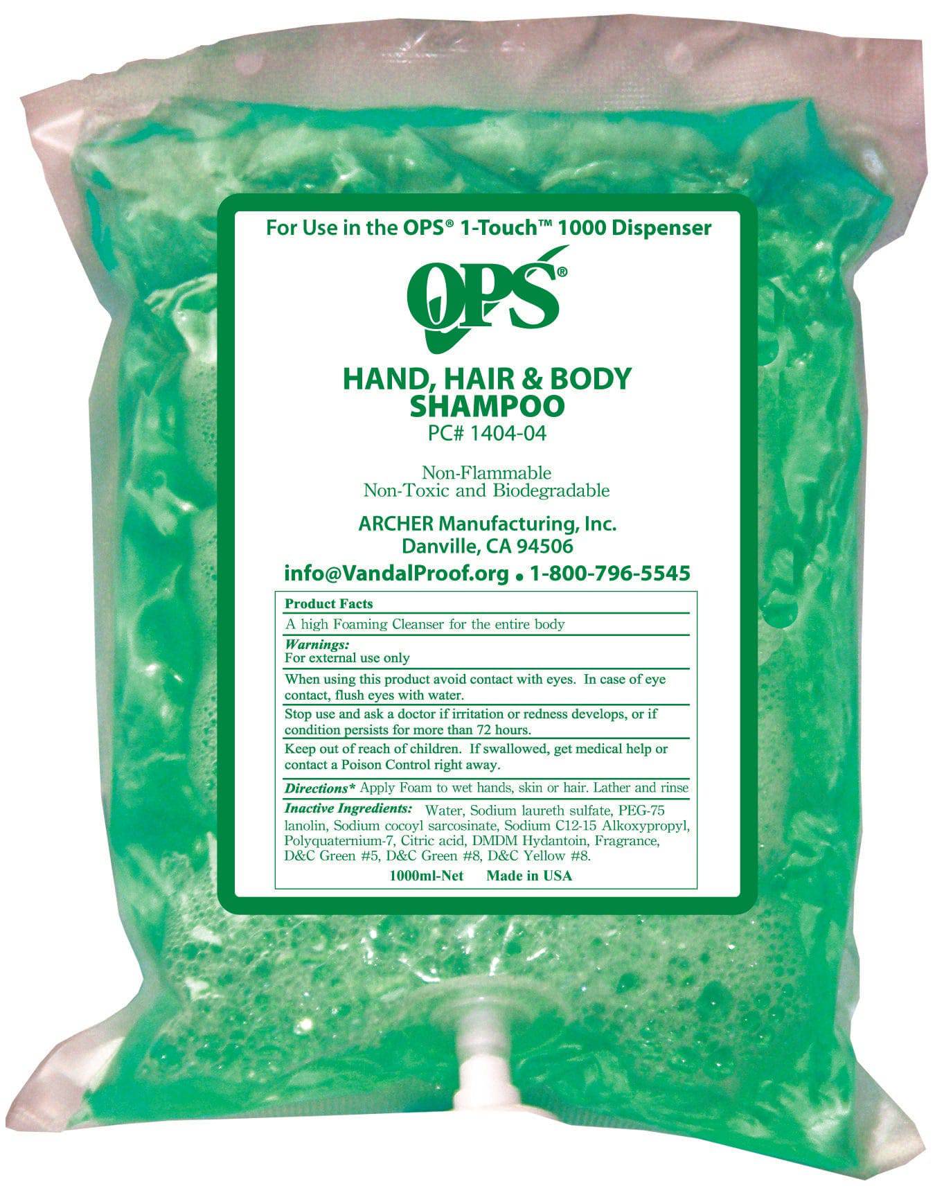 OPS Foaming Hand Hair & Body Wash 2 x 1 litre - First Aid Distributions