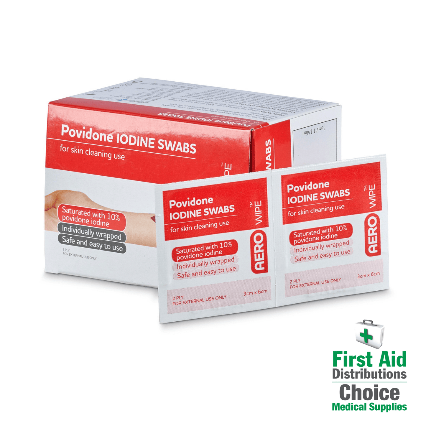 Povidone Iodine Swabs Box - Aero (100) - First Aid Distributions