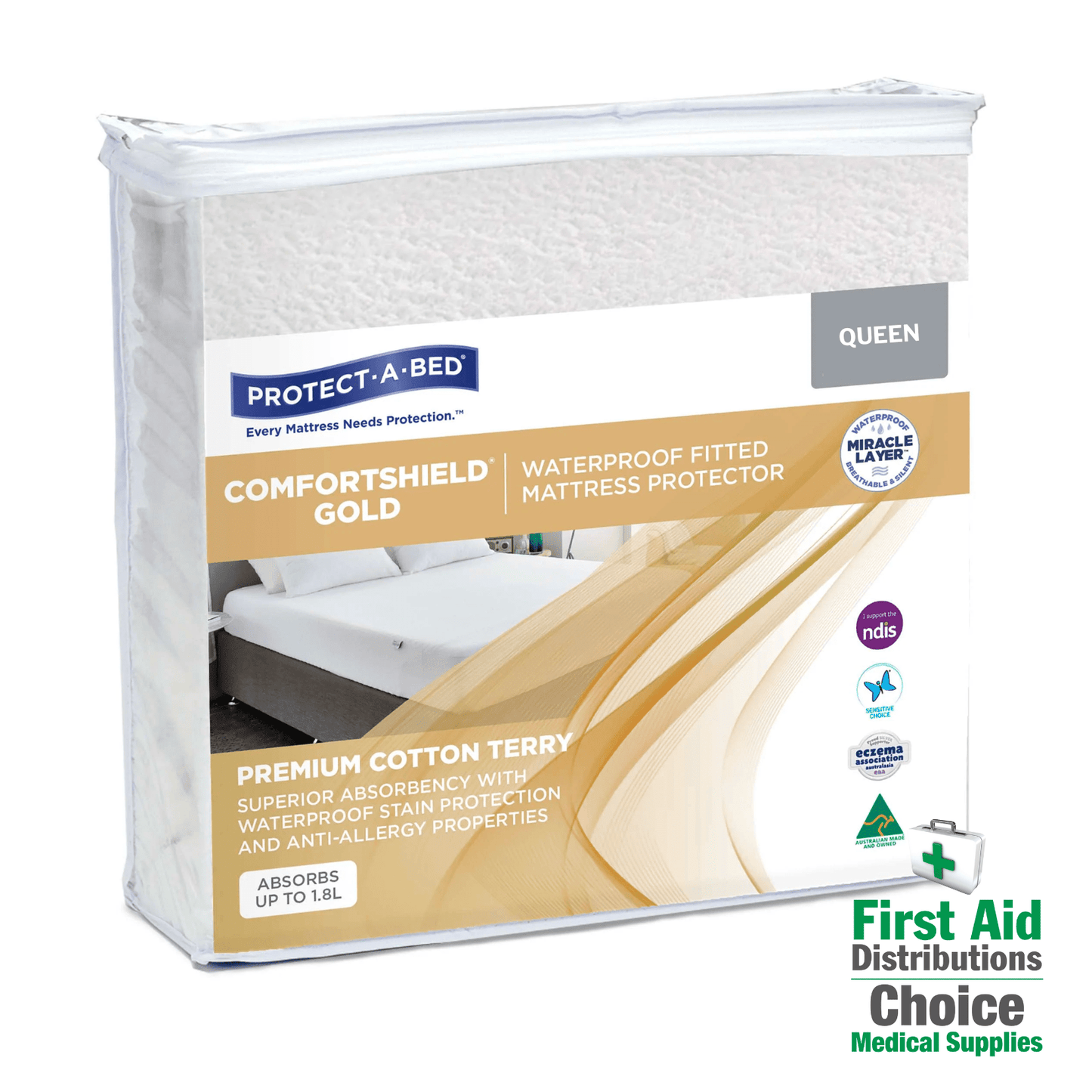 Protect-A-Bed Comfortshield Gold Premium Terry Waterproof Fitted Mattress Protector (1) - First Aid Distributions