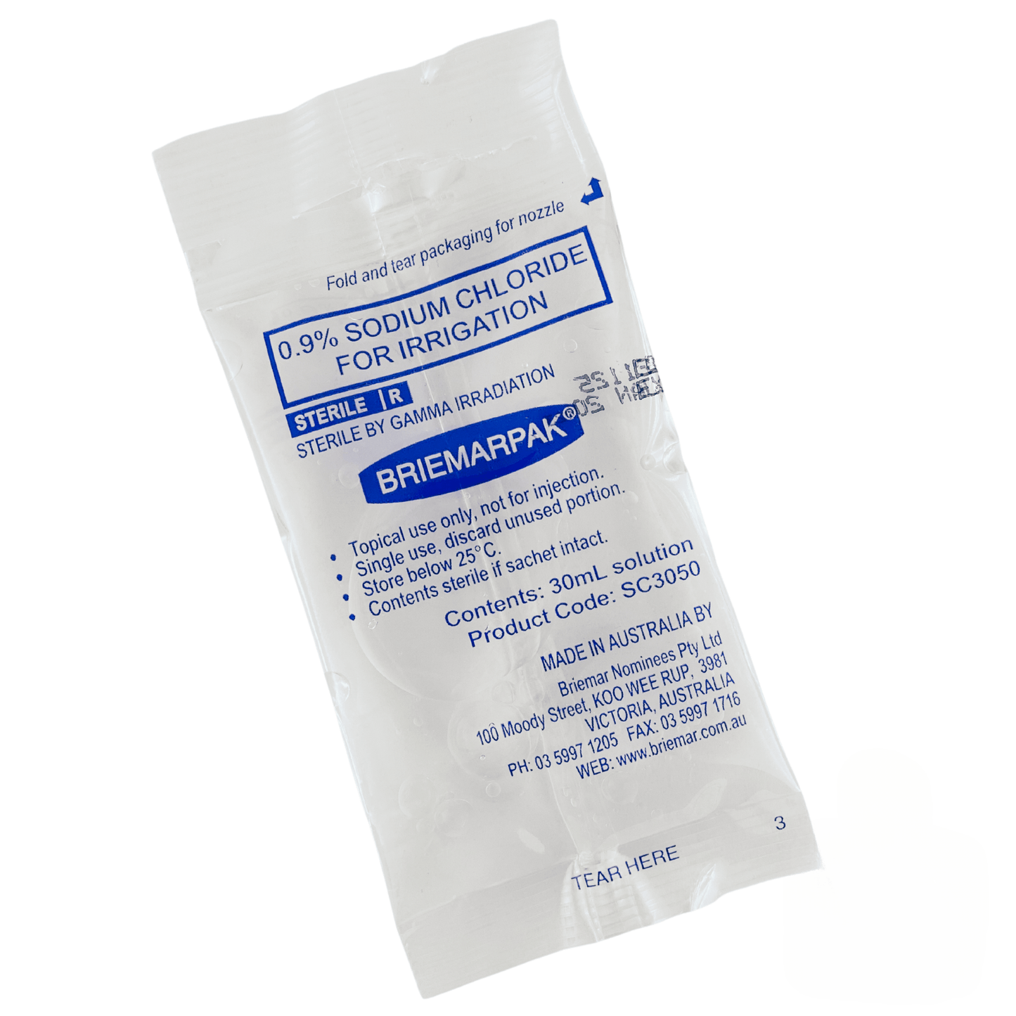 Sodium Chloride 0.9% Sachet 30ml (1) - First Aid Distributions