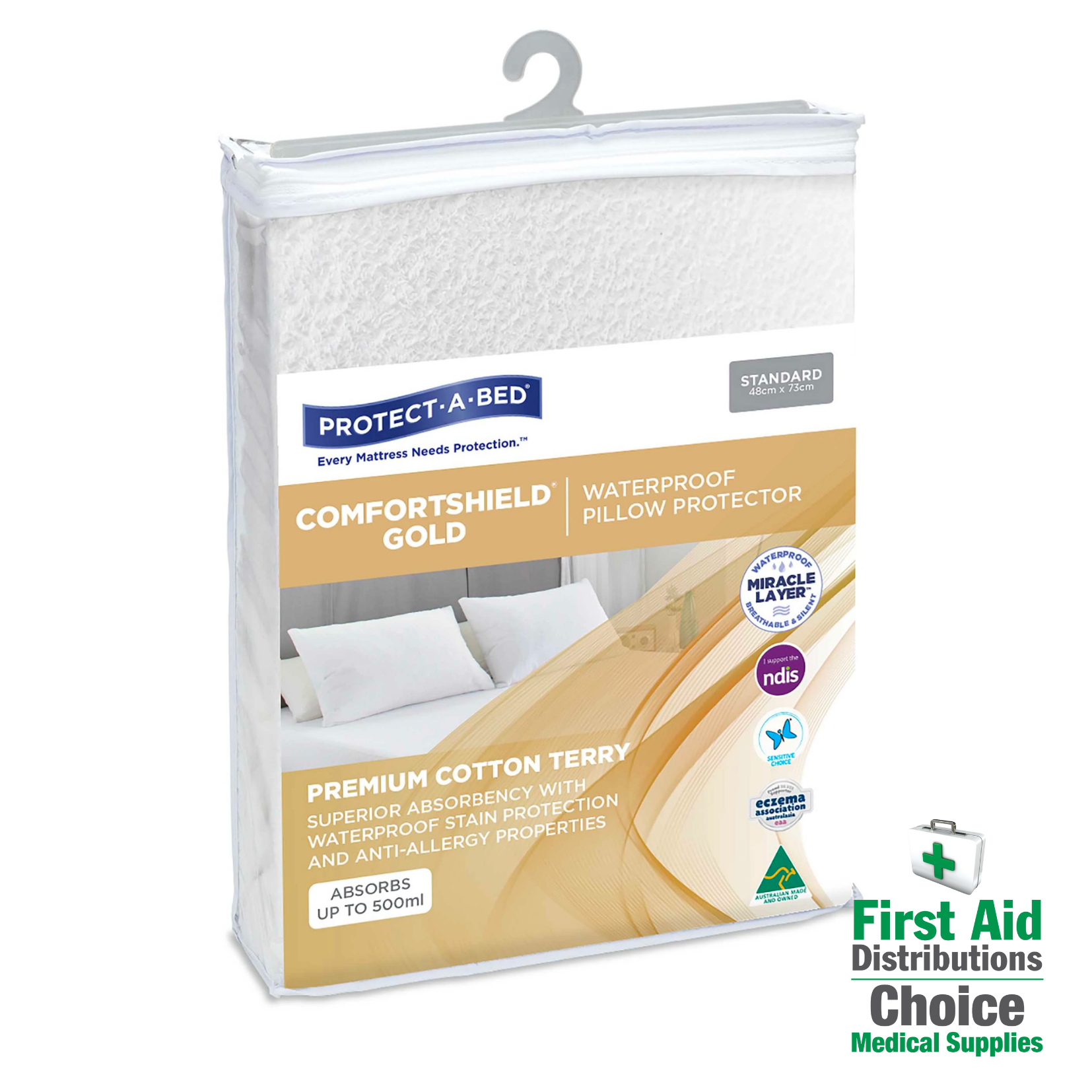 Protect-A-Bed Comfortshield Gold Premium Terry Waterproof Pillow Protector (1) - First Aid Distributions